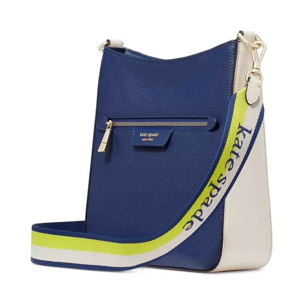 Kate Spade New York Hudson Pebbled Leather Messenger Crossbody Bag Navy Blue - Picture 5 of 16